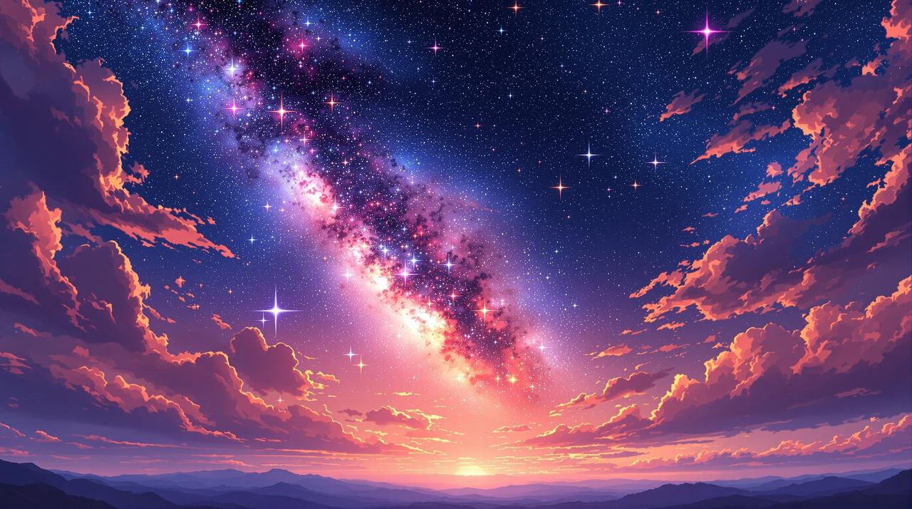 女神漫画网 - 广阔星空背景，璀璨星辰与流星划过夜空